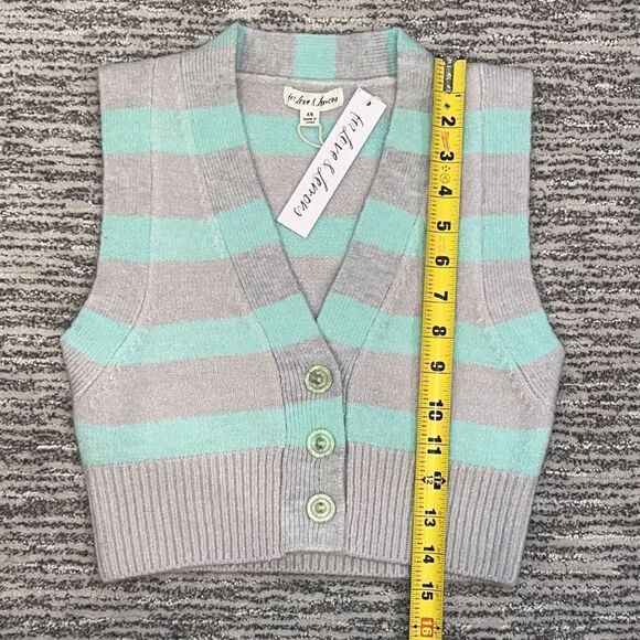 NWT For Love and Lemons Green Grey Stripe Maud Crop Knit Sweater Vest XS - Picture 5 of 11